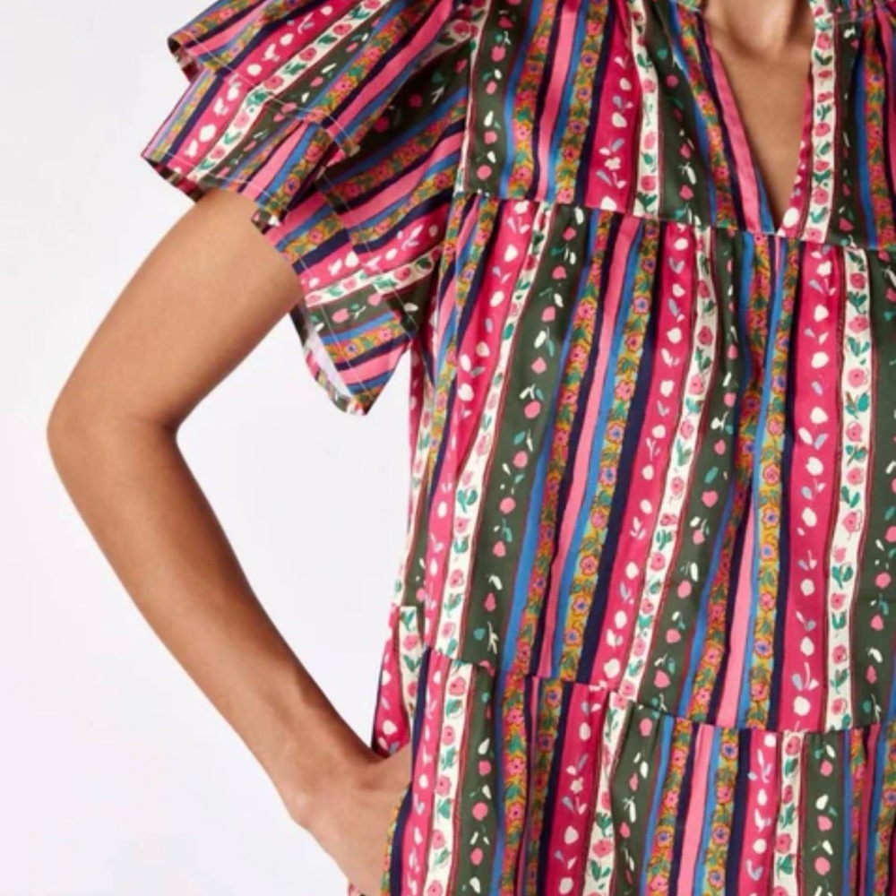 crosby. Striped Ruffle Sleeve Mini Dress - Pink Multi - Picture 2 of 4